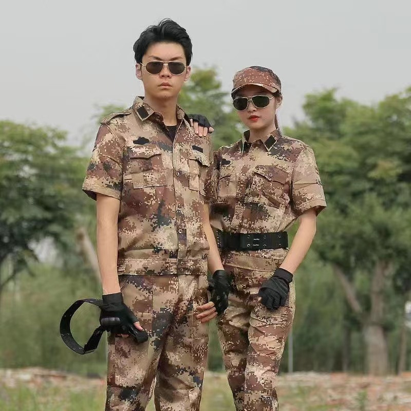 Uniformă de antrenament - Camuflaj cu mâneca scurtă, respirabilă, vară, bărbat (Material: Amestec de fibre chimice; Model: Camouflage; Sezon: Vară; Gen: Masculin; Funcție: Respirabil)