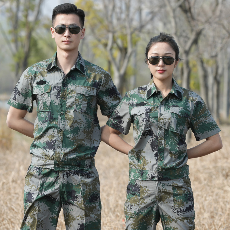 Uniformă de antrenament - Camuflaj cu mâneca scurtă, respirabilă, vară, bărbat (Material: Amestec de fibre chimice; Model: Camouflage; Sezon: Vară; Gen: Masculin; Funcție: Respirabil)