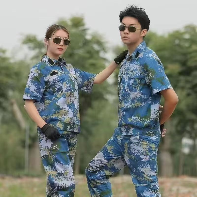 Uniformă de antrenament - Camuflaj cu mâneca scurtă, respirabilă, vară, bărbat (Material: Amestec de fibre chimice; Model: Camouflage; Sezon: Vară; Gen: Masculin; Funcție: Respirabil)