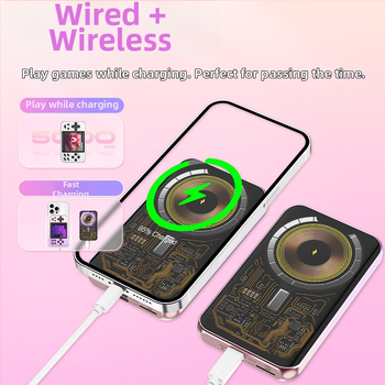 Retro prenosná herná konzola s vstavanými hrami, 5000mAh magnetické bezdrôtové nabíjanie, USB Type-C OTG, káblové pripojenie, MP4 video prehrávač