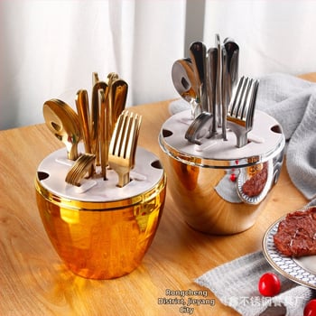 Σετ μαχαιροπίρουνα από ανοξείδωτο ατσάλι 24 τεμαχίων – μαχαίρι, πιρούνι και κουτάλι; 410 ανοξείδωτος χάλυβας, ελαφρύ φινίρισμα με κύλινδρο κάνναβης, μοντέρνο απλό στυλ