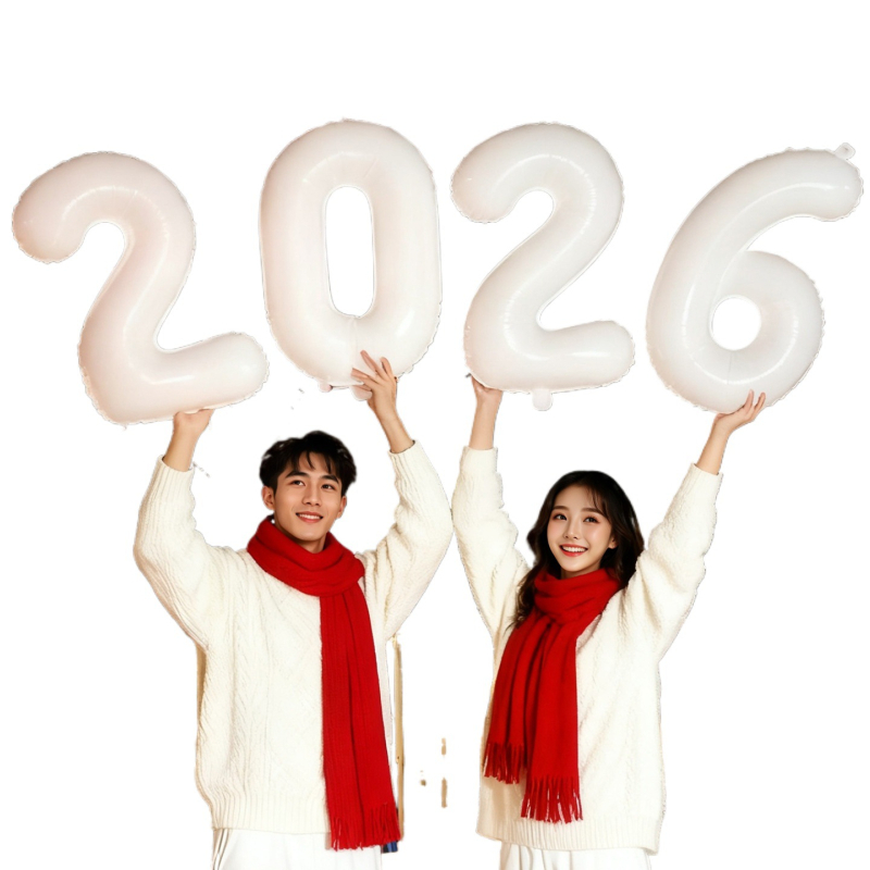 Prop foto de mână pentru Anul Nou, cu flori de satin — decor scenă cu baloane pentru atmosfera de Anul Nou