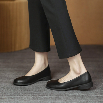 Pantofi de lucru din piele pentru femei, slip-on, toc plat 1–3 cm, vârf rotund, partea superioară din microfibră, căptușeală din microfibră de piele, talpă din cauciuc