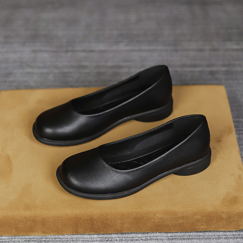 Pantofi de lucru din piele pentru femei, slip-on, toc plat 1–3 cm, vârf rotund, partea superioară din microfibră, căptușeală din microfibră de piele, talpă din cauciuc