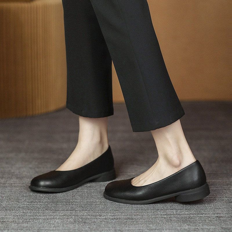 Pantofi de lucru din piele pentru femei, slip-on, toc plat 1–3 cm, vârf rotund, partea superioară din microfibră, căptușeală din microfibră de piele, talpă din cauciuc