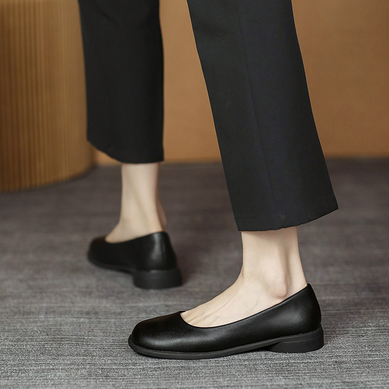 Pantofi de lucru din piele pentru femei, slip-on, toc plat 1–3 cm, vârf rotund, partea superioară din microfibră, căptușeală din microfibră de piele, talpă din cauciuc