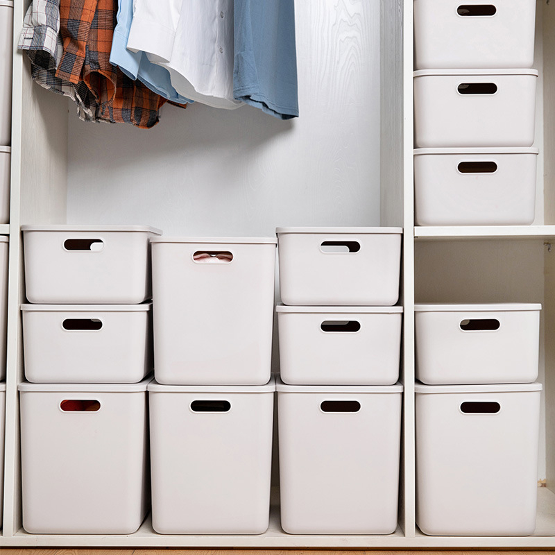 Cutie de depozitare pentru birou cu capac, din plastic PP, 25 L, rezistentă la praf, cu posibilitate de stivuire, organizator multifuncțional