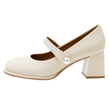 Дамски обувки на висок ток с кръгъл нос, горна част от микрофибър, ток 6–8 см, груб ток, за жени