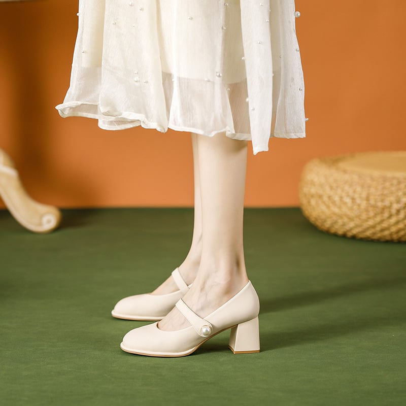 Дамски обувки на висок ток с кръгъл нос, горна част от микрофибър, ток 6–8 см, груб ток, за жени