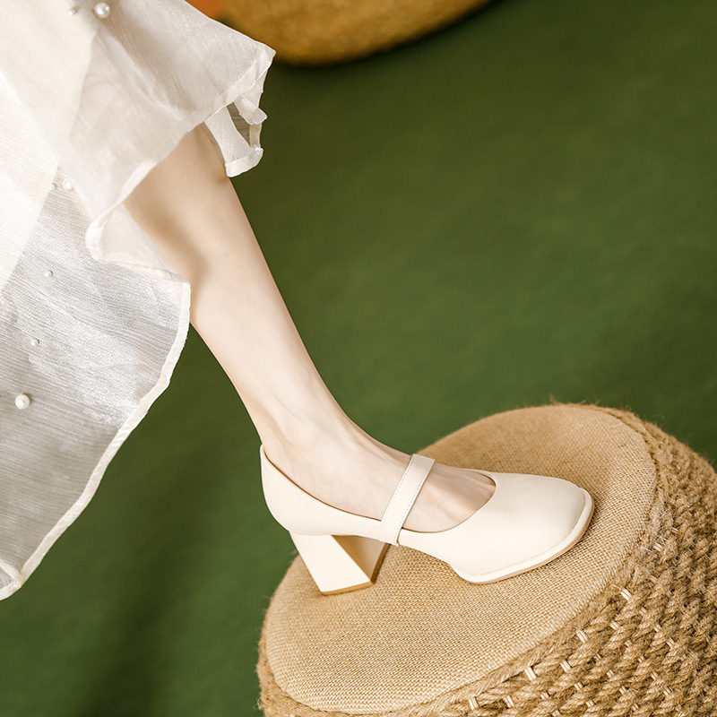 Дамски обувки на висок ток с кръгъл нос, горна част от микрофибър, ток 6–8 см, груб ток, за жени