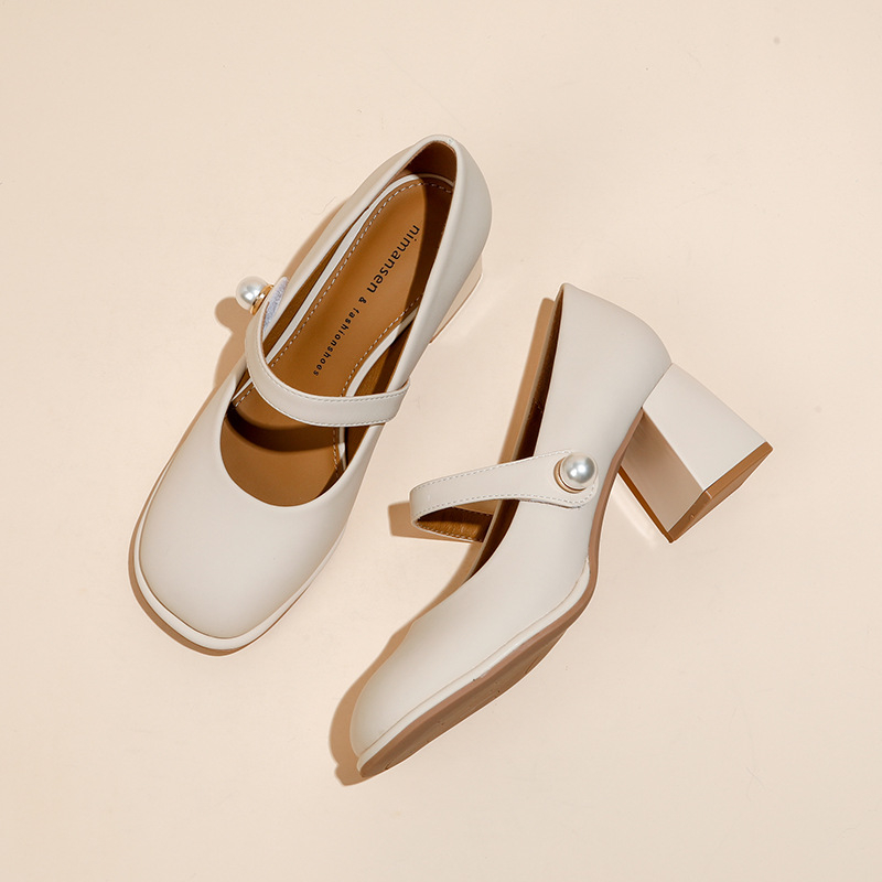 Дамски обувки на висок ток с кръгъл нос, горна част от микрофибър, ток 6–8 см, груб ток, за жени