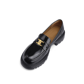 Pantofi loafers din piele pentru femei, stil colegiu, vârf rotund, toc mediu 3–5 cm, partea superioară din piele, talpă din cauciuc, slip-on