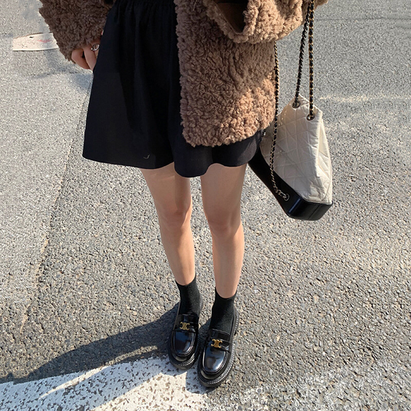 Pantofi loafers din piele pentru femei, stil colegiu, vârf rotund, toc mediu 3–5 cm, partea superioară din piele, talpă din cauciuc, slip-on