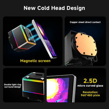 Cooler CPU cu răcire cu apă Flow360, afișaj LCD, ventil ARGB, construcție cupru-aluminiu, 800–2000 RPM