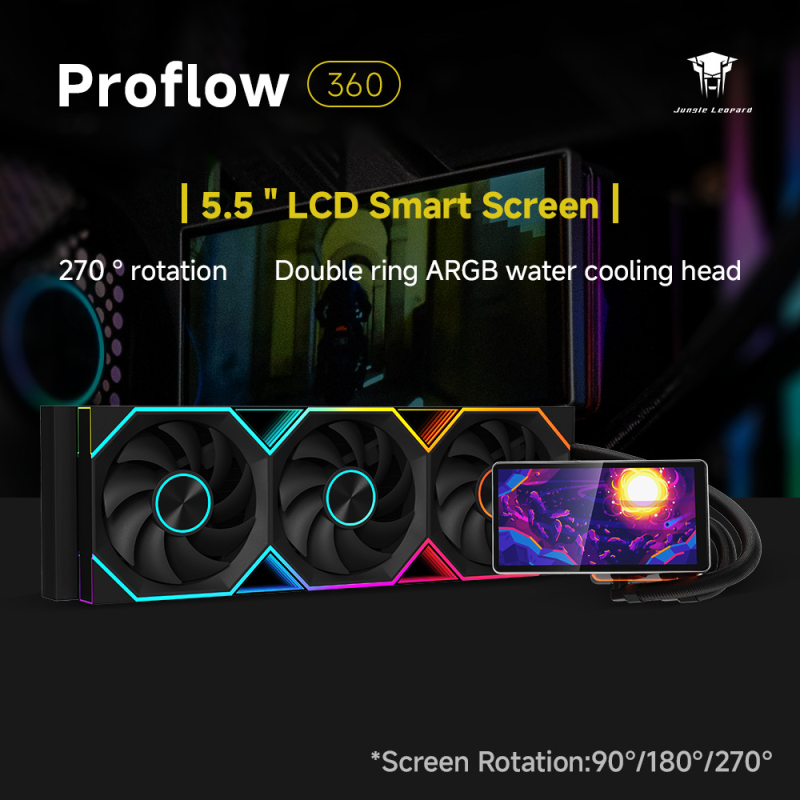 Cooler CPU cu răcire cu apă Flow360, afișaj LCD, ventil ARGB, construcție cupru-aluminiu, 800–2000 RPM