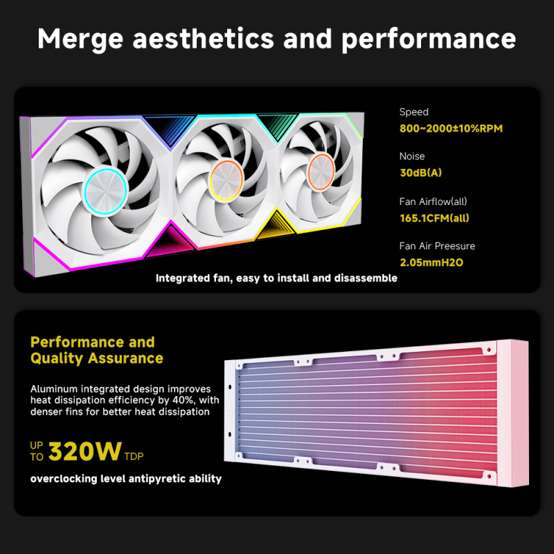 Cooler CPU cu răcire cu apă Flow360, afișaj LCD, ventil ARGB, construcție cupru-aluminiu, 800–2000 RPM