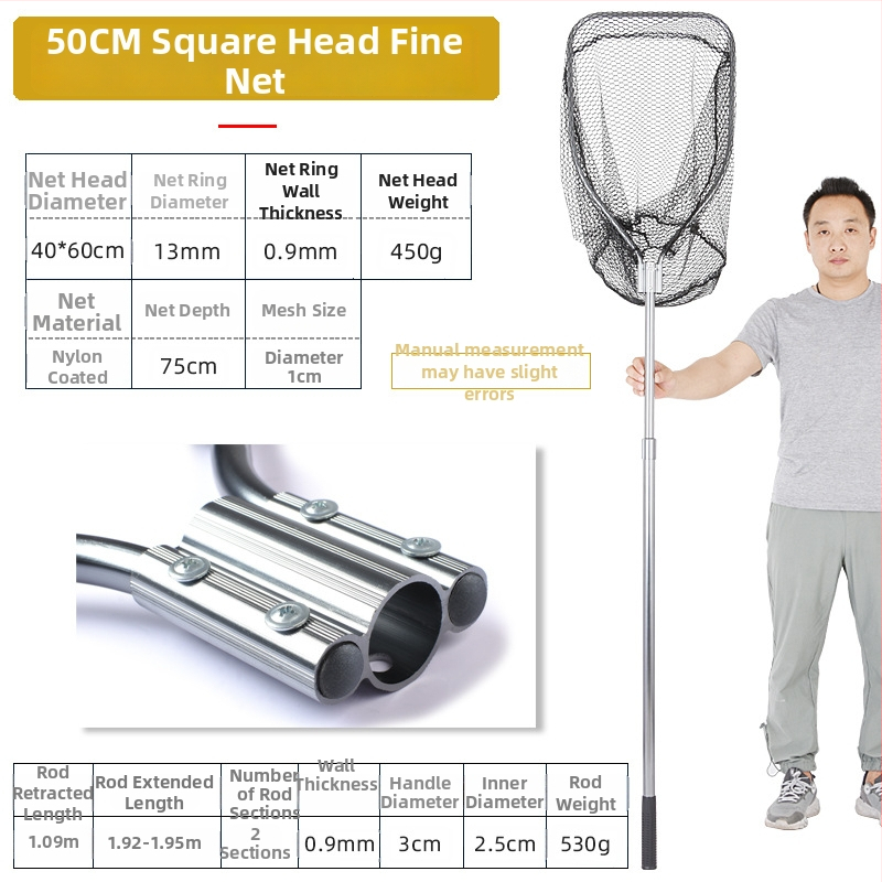 Гигантска алуминиева уловна мрежа за риба с гъста мрежа, глава Ø50/60/70 cm, дълбочина 75–115 cm, дебела мрежа, товароносимост 1.0–15 kg