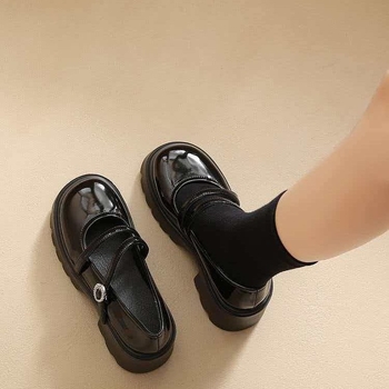 Mary Jane обувки с т-бар закопчаване – кръгъл нос, PU горна част, среден дебел ток 3–6 cm, гумена подметка