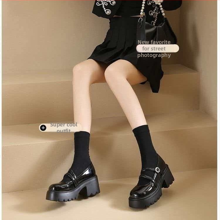 Mary Jane обувки с т-бар закопчаване – кръгъл нос, PU горна част, среден дебел ток 3–6 cm, гумена подметка