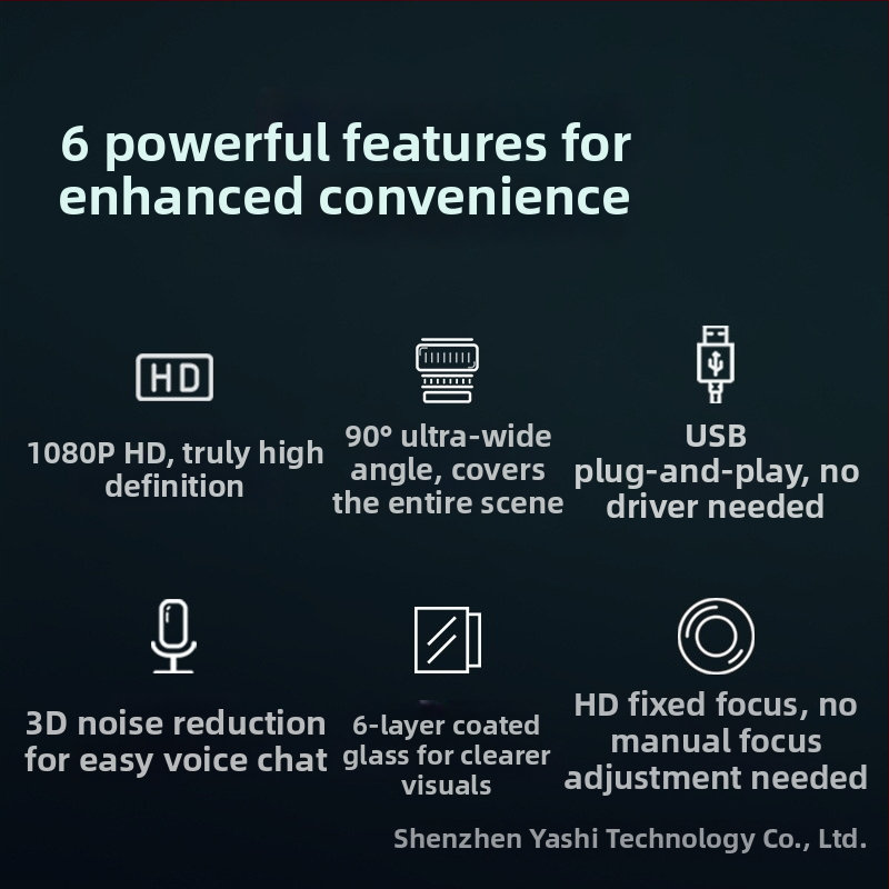 Anzhijia A30 USB webkamera s 1080p HD videom, zabudovaný mikrofón, 2 MP senzor, USB 2.0, fixné zaostrenie