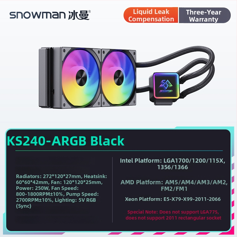 Snowman KS240 CPU vodeni hladnjak radiator, bakar-aluminijski spoj, tih 20-35 dBA, 800-1800 rpm, multiplatformska kompatibilnost