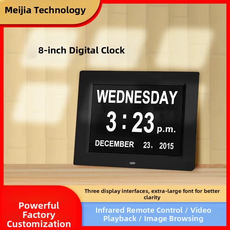 Digitálny budík s HD LCD displejom, rozlíšenie 1024×768, podpora SD/USB/TF kariet, prehrávanie videa a hudby
