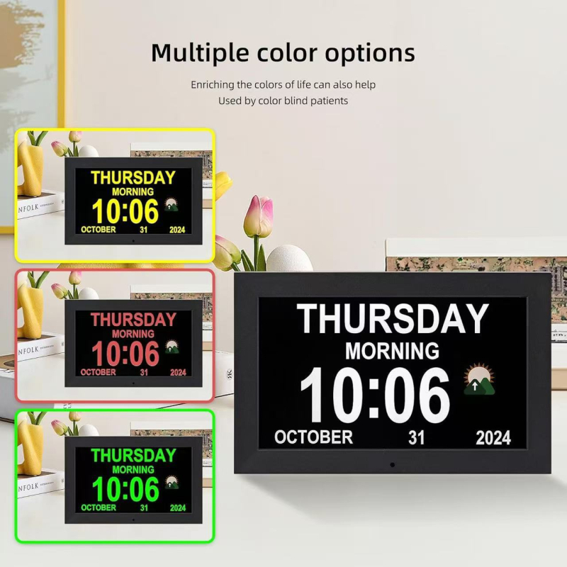 Digitálny budík s HD LCD displejom, rozlíšenie 1024×768, podpora SD/USB/TF kariet, prehrávanie videa a hudby