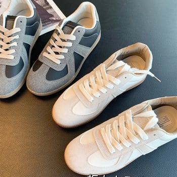 Дамски ежедневни маратонки с връзки, нисък връх, кръгъл нос, гумена подметка (инжекциона), подплата от свинска кожа, дизайн с цветово съчетаване, лансиране пролет 2025