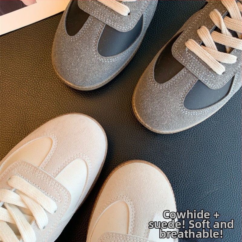 Дамски ежедневни маратонки с връзки, нисък връх, кръгъл нос, гумена подметка (инжекциона), подплата от свинска кожа, дизайн с цветово съчетаване, лансиране пролет 2025