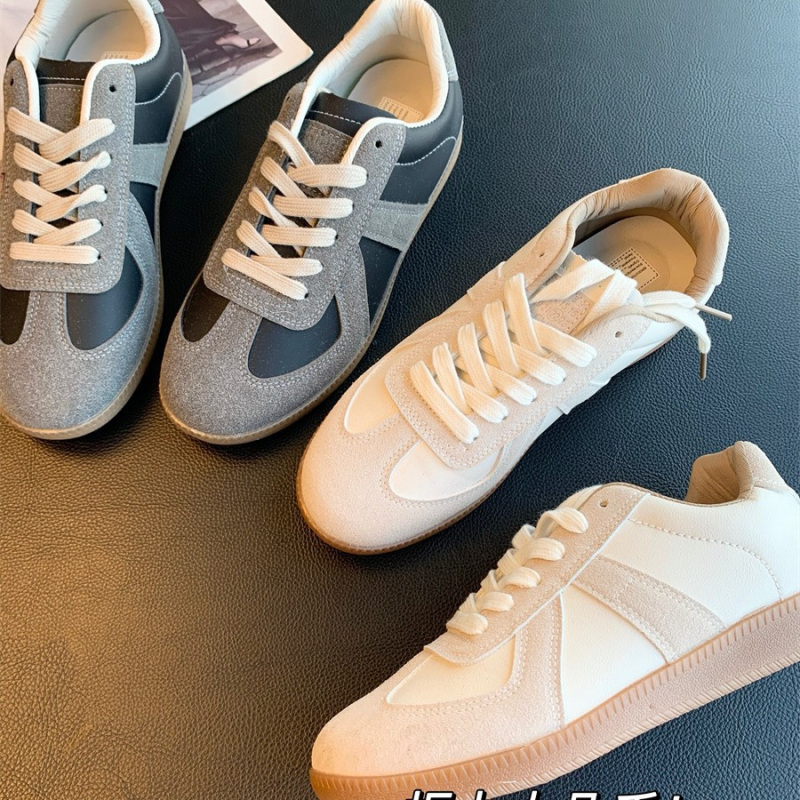 Дамски ежедневни маратонки с връзки, нисък връх, кръгъл нос, гумена подметка (инжекциона), подплата от свинска кожа, дизайн с цветово съчетаване, лансиране пролет 2025