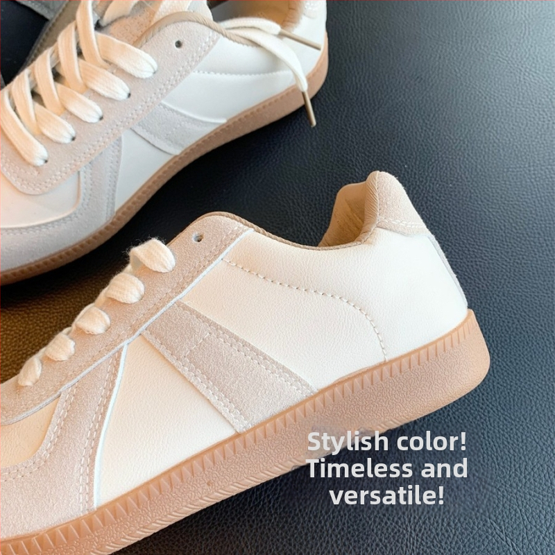 Дамски ежедневни маратонки с връзки, нисък връх, кръгъл нос, гумена подметка (инжекциона), подплата от свинска кожа, дизайн с цветово съчетаване, лансиране пролет 2025