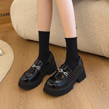 Ženske loaferice s debelim potplatom 6-8 cm, britanski stil, gornji materijal mikrovlakno, ulošak od janjeće kože, bez kopčanja