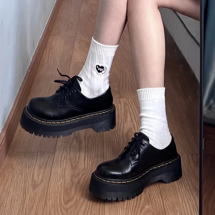 Ženske kožne platforme loaferice, PU gornji dio; okrugli vrh; niski pet 1-3 cm; platforma; vezanje; japanski preppy stil