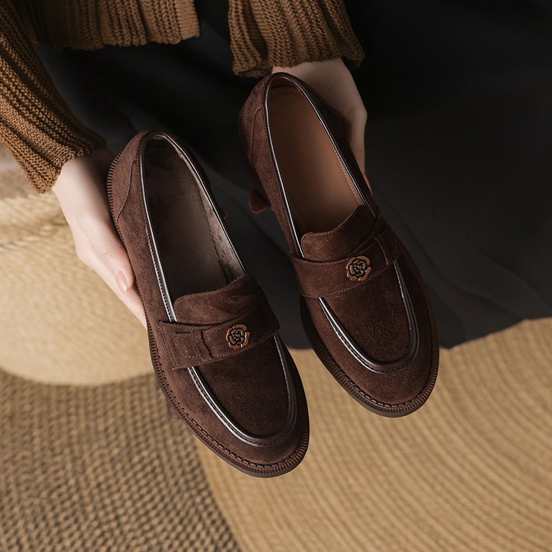 Loafers - okrugli vrh, gornji materijal: ovčji suede, 3-5 cm visok debeli petu, gumeni potplat