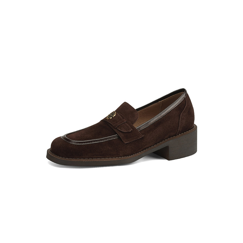 Loafers - okrugli vrh, gornji materijal: ovčji suede, 3-5 cm visok debeli petu, gumeni potplat
