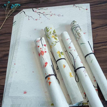 Levélpapír Zen ihletésű, kézzel festett virágokkal, kétoldalas, kínai boríték-stílus, Years Square