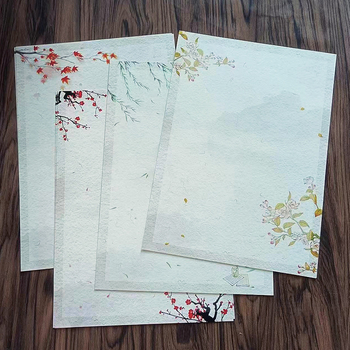 Levélpapír Zen ihletésű, kézzel festett virágokkal, kétoldalas, kínai boríték-stílus, Years Square