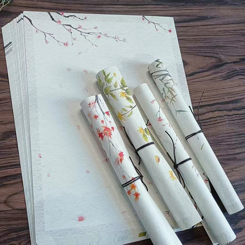 Levélpapír Zen ihletésű, kézzel festett virágokkal, kétoldalas, kínai boríték-stílus, Years Square