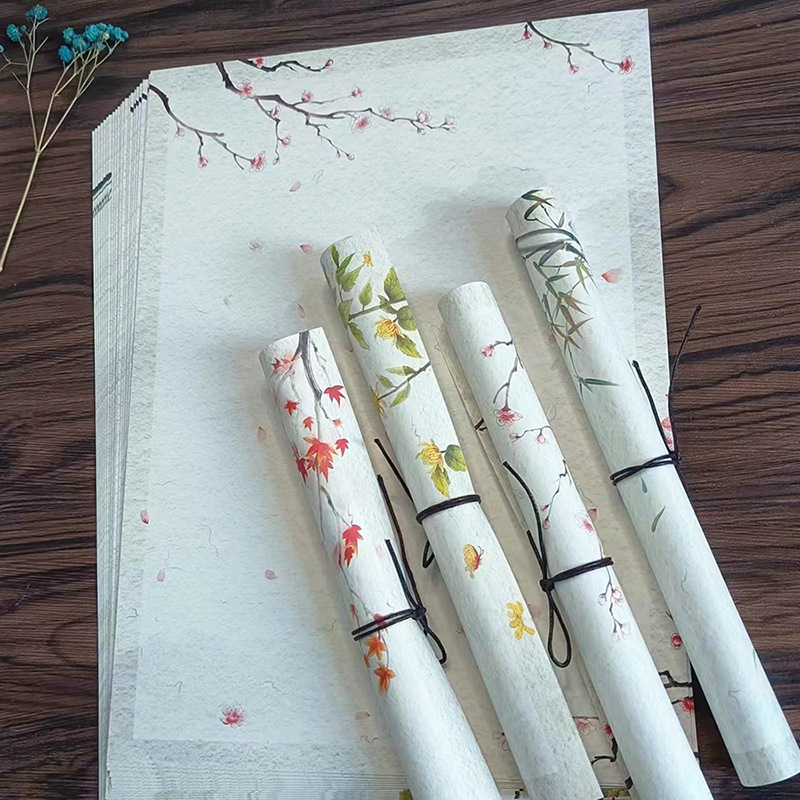 Levélpapír Zen ihletésű, kézzel festett virágokkal, kétoldalas, kínai boríték-stílus, Years Square