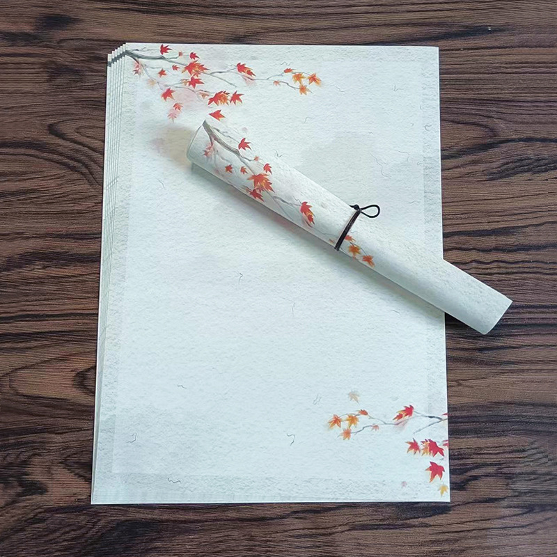 Levélpapír Zen ihletésű, kézzel festett virágokkal, kétoldalas, kínai boríték-stílus, Years Square