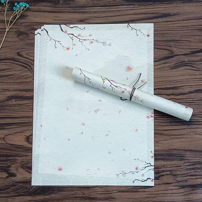 Levélpapír Zen ihletésű, kézzel festett virágokkal, kétoldalas, kínai boríték-stílus, Years Square