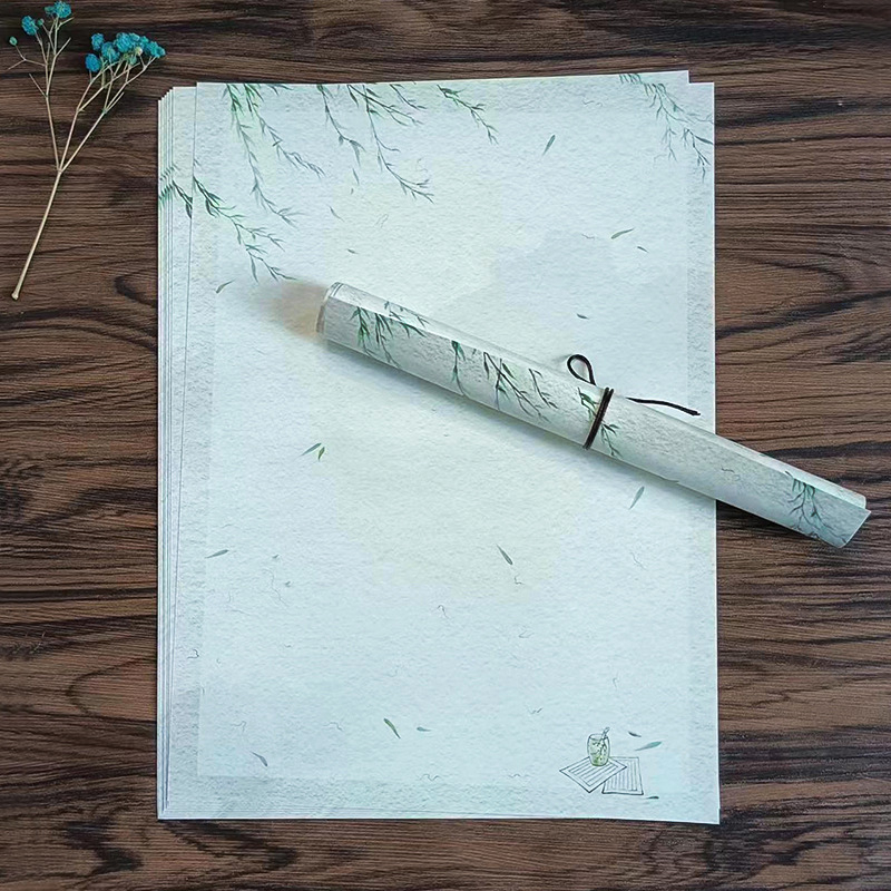 Levélpapír Zen ihletésű, kézzel festett virágokkal, kétoldalas, kínai boríték-stílus, Years Square