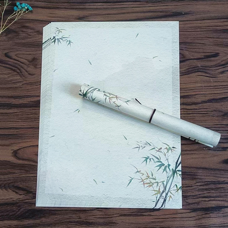 Levélpapír Zen ihletésű, kézzel festett virágokkal, kétoldalas, kínai boríték-stílus, Years Square