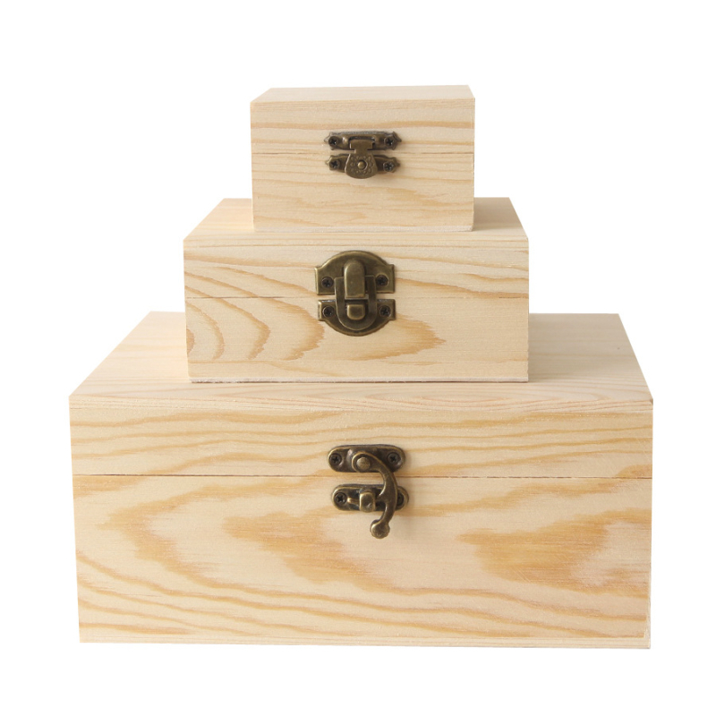 Cutie pătrată din lemn de pin pentru bijuterii, cu capac superior și inferior, gravură, personalizabilă, imprimare logo disponibil