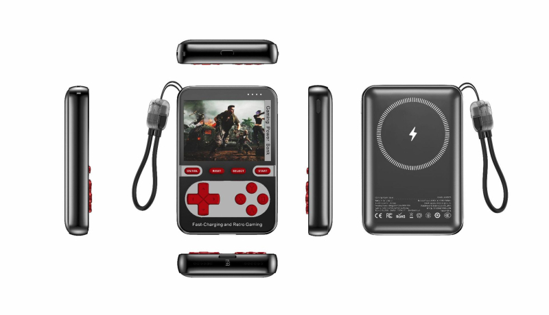 Retro prenesená herná konzola s vstavanými hrami, magnetické bezdrôtové nabíjanie, Type-C video/audio rozhranie a káblové pripojenie