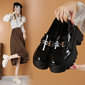 Loaferi femei cu talpă groasă, vârf rotund, partea superioară PU, talpă din cauciuc, toc 3–5 cm, stil Mary Jane britanic retro, toamnă 2025