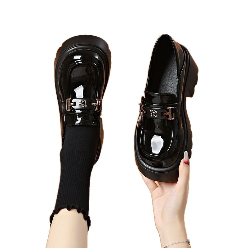 Loaferi femei cu talpă groasă, vârf rotund, partea superioară PU, talpă din cauciuc, toc 3–5 cm, stil Mary Jane britanic retro, toamnă 2025