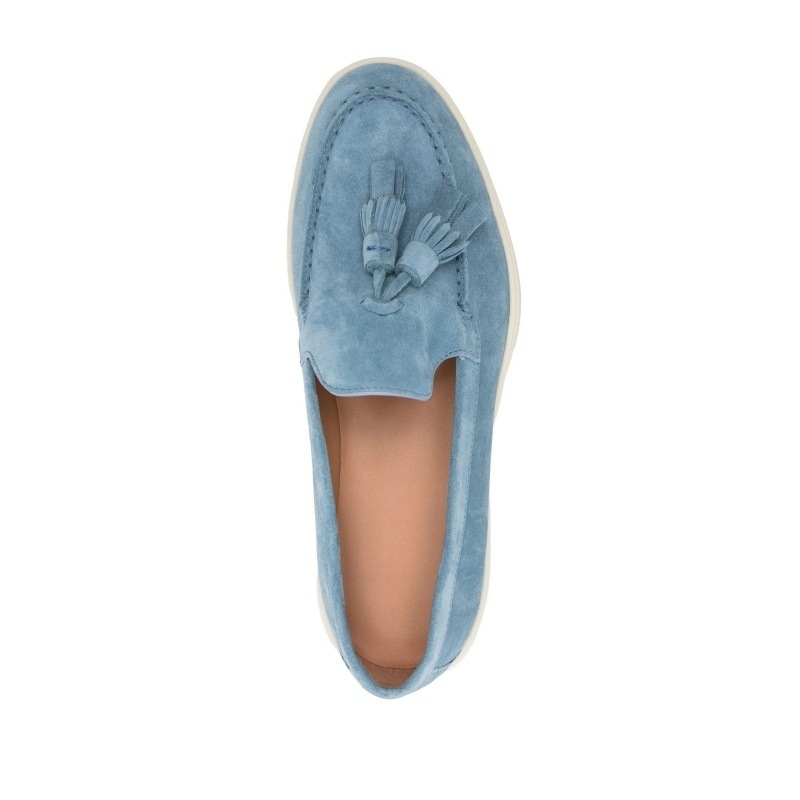 Ženski loafersi od ovčje semiš kože; oštar vrh; niski potplat 1–3 cm; gumeni potplat