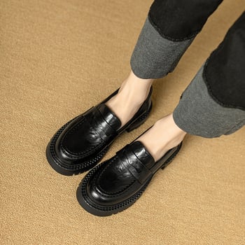 Женски лофери с кръгъл нос и дебела подметка - платформа, мъфин ток, гумена подметка