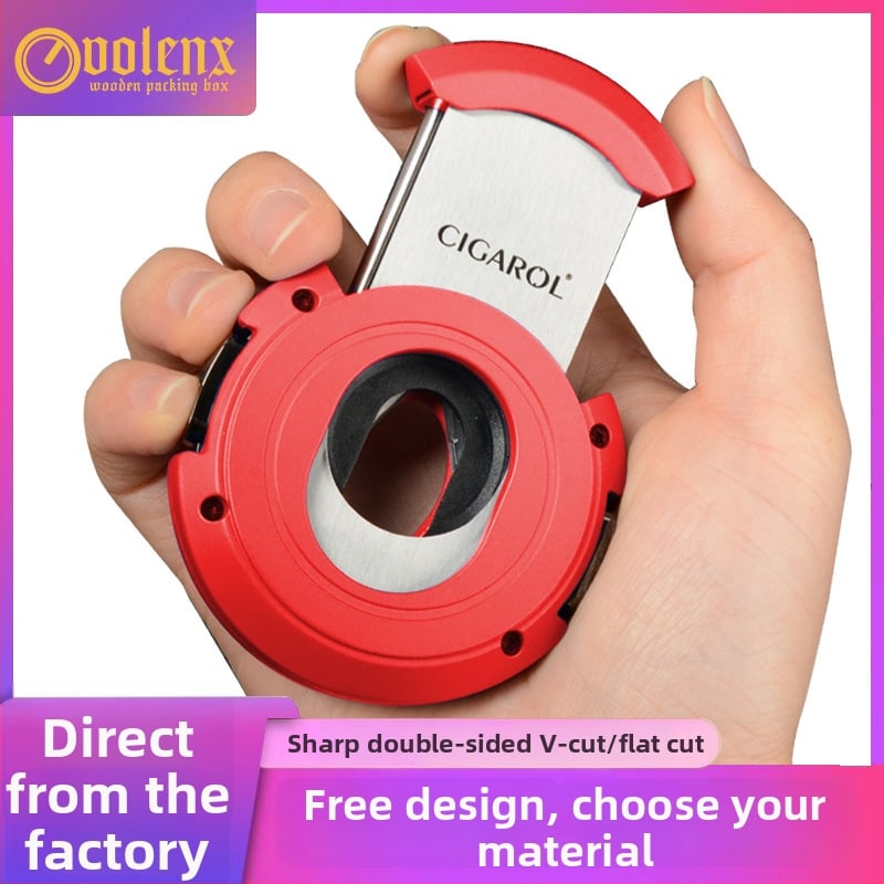 Κοπτήρας πούρων 2-σε-1 με V και ευθύ κοπτικό, μεταλλικός με ηλεκτροπλατινέ φινίρισμα, βάρος περίπου 150 g, ημιαυτόματος διακόπτης